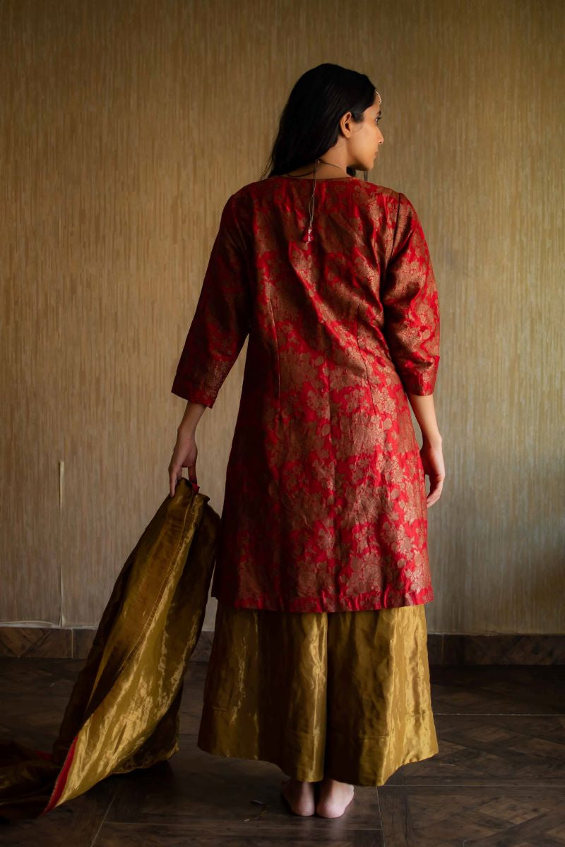 HK Tunic In Red Benarasi Brocade