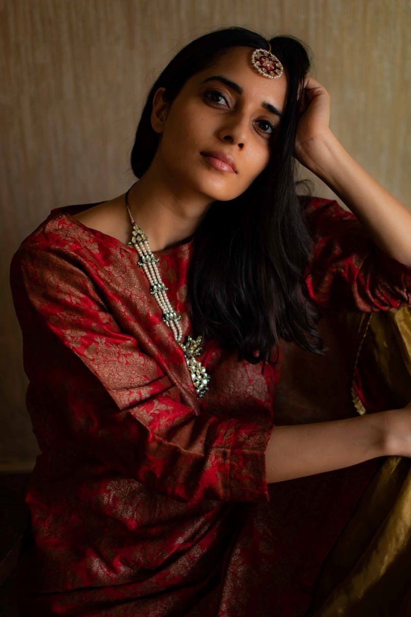 HK Tunic In Red Benarasi Brocade