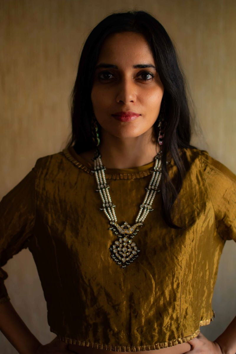 Antique gold handloom Tissue Lehenga (Set of 2)