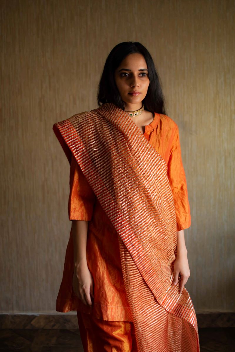 CC Dupatta In Orange Gota Stripes