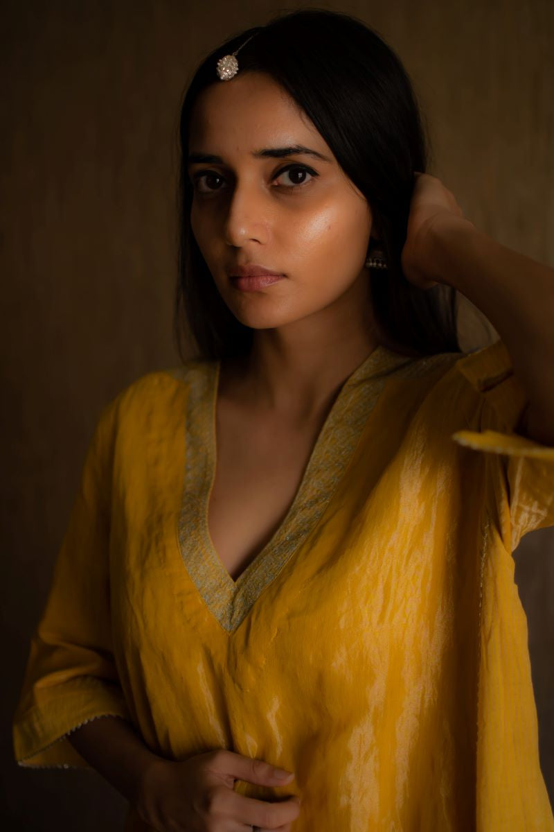 FB Kurta In Yellow tissue with pants