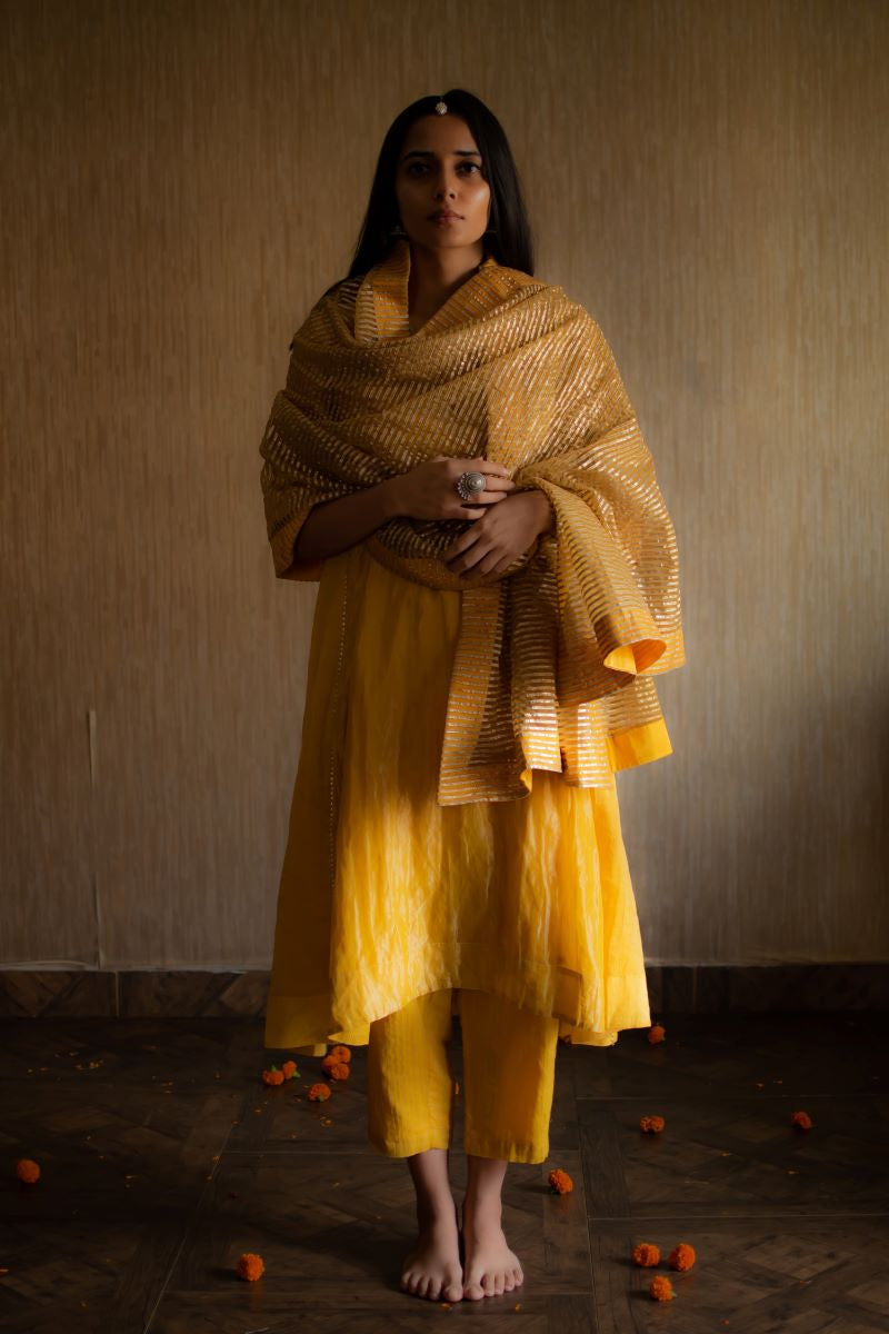 FB Kurta In Yellow tissue with pants