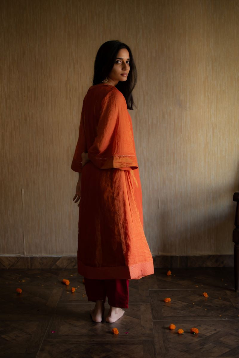 Maxi kurta in orange tissue with silk Shalwar