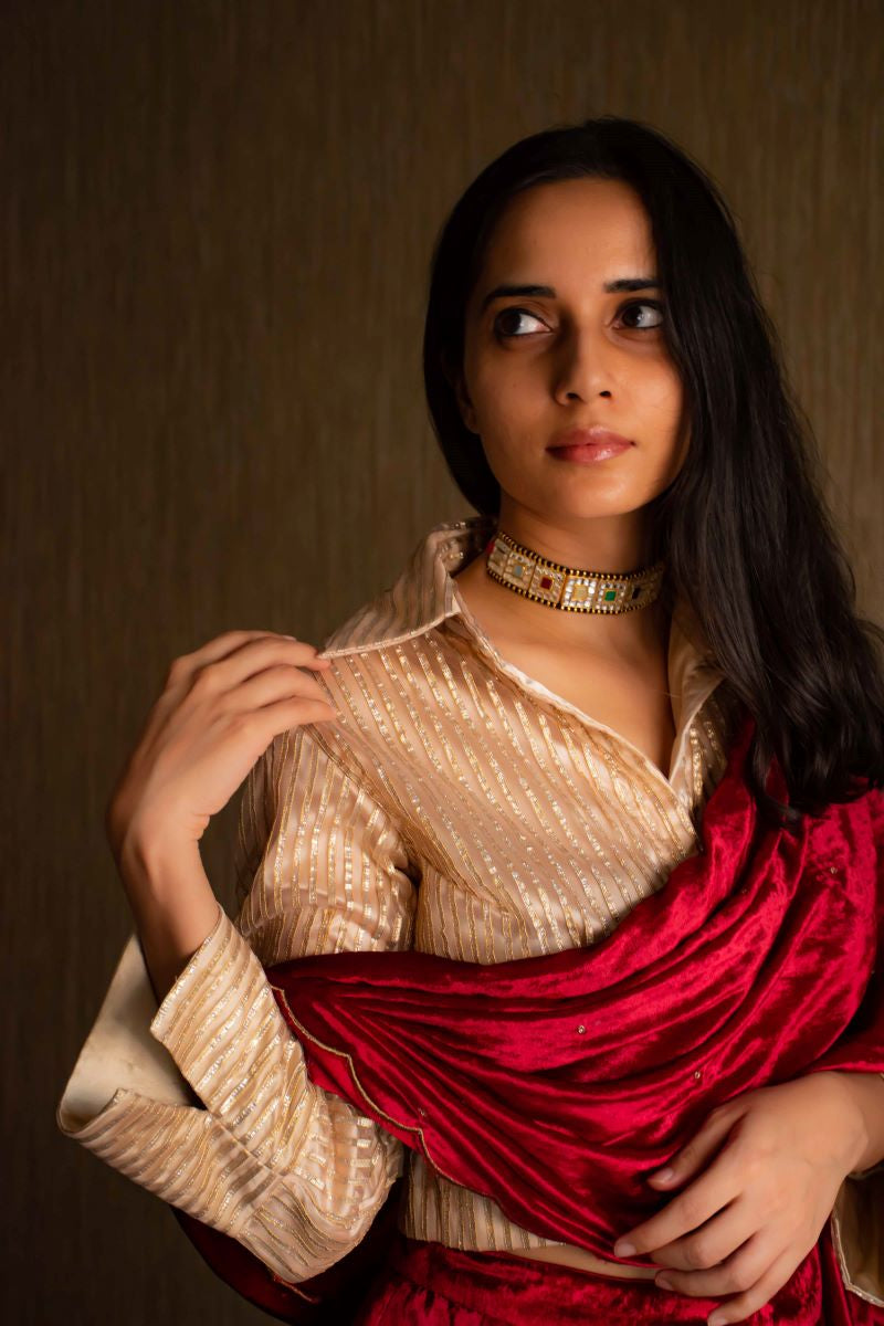 Red Velvet Lehenga Set