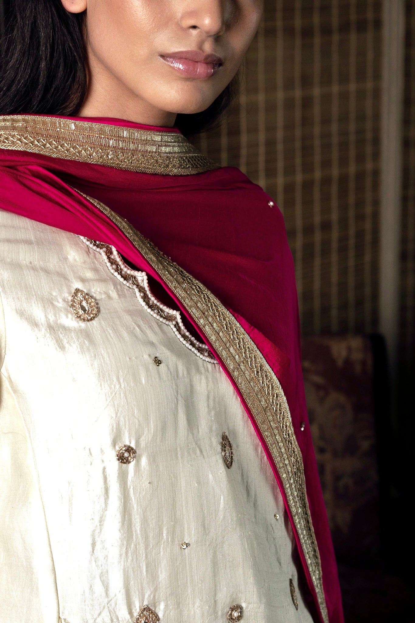 Tannu Kurta in Ivory Handloom Mulberry Silk & Chanderi with pants