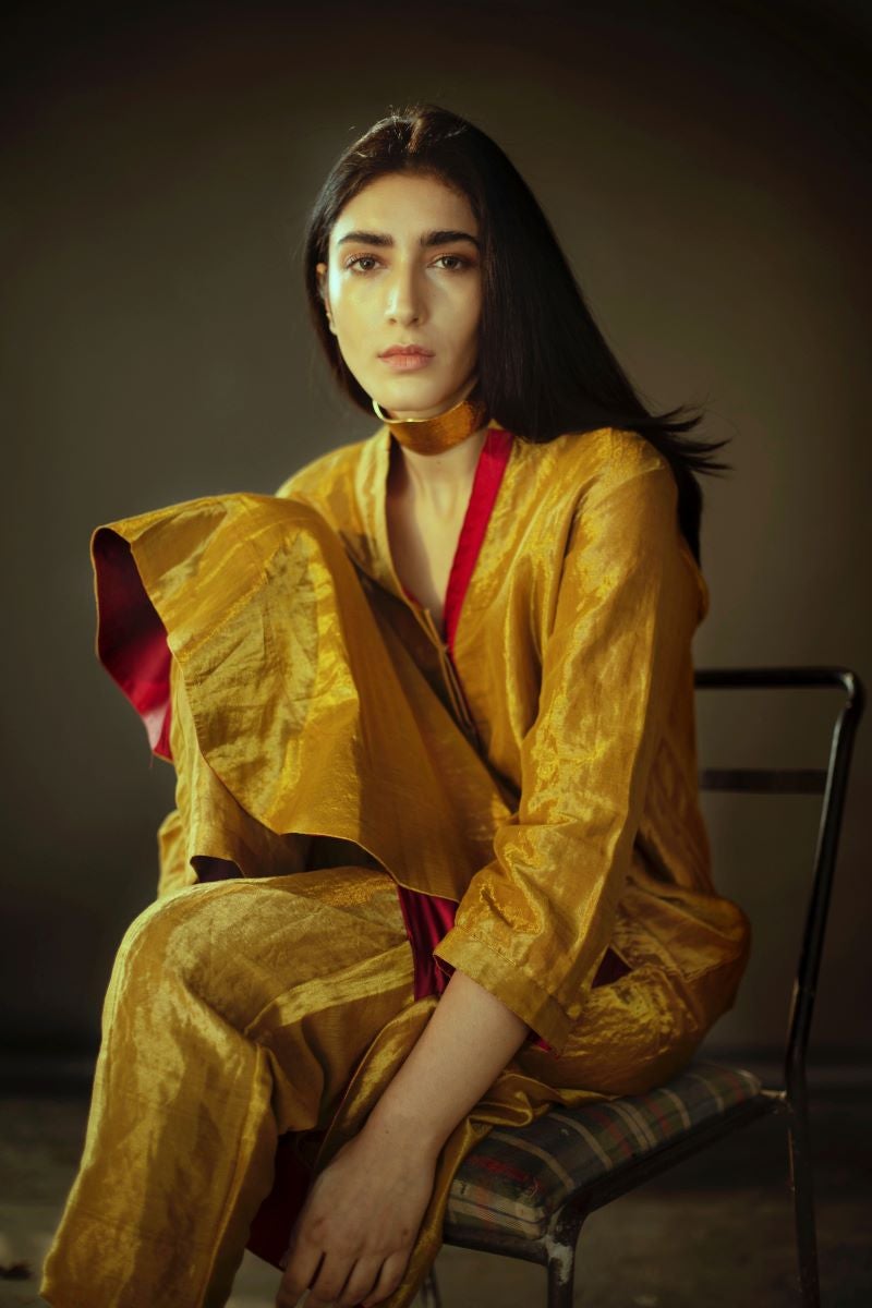 Annu Shirt In Antique Gold Handloom Tissue