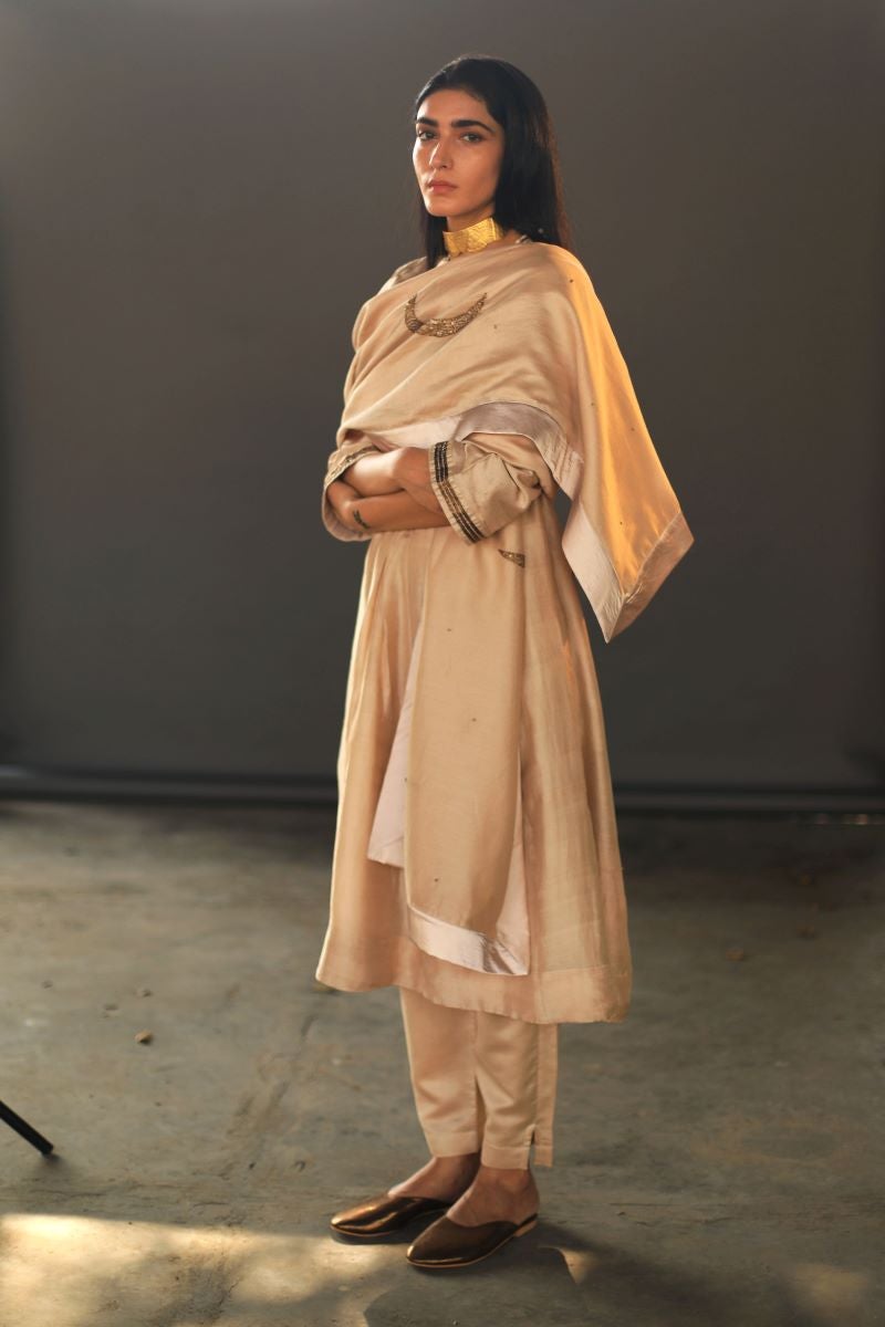 Char Chand Stole In Beige Chanderi