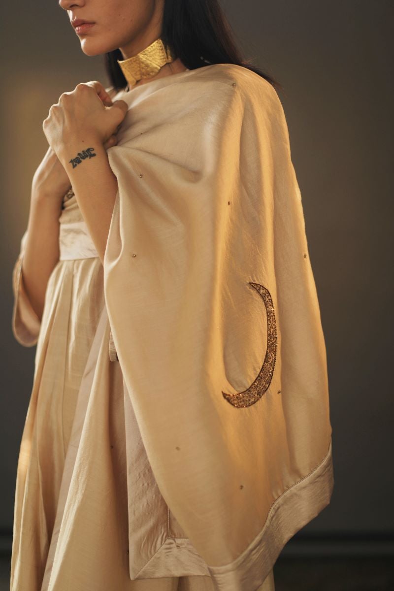 Char Chand Stole In Beige Chanderi
