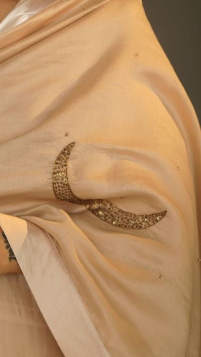 Char Chand Sari In Ecru Chanderi