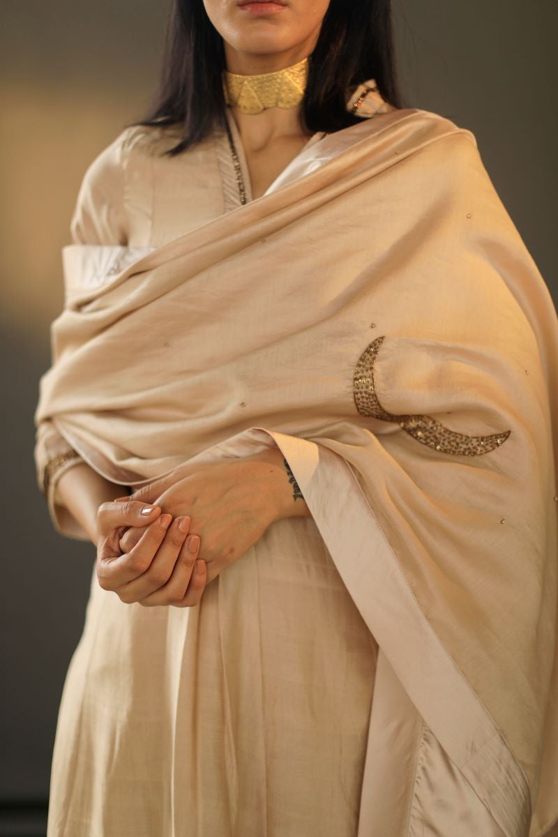 Char Chand Stole In Beige Chanderi