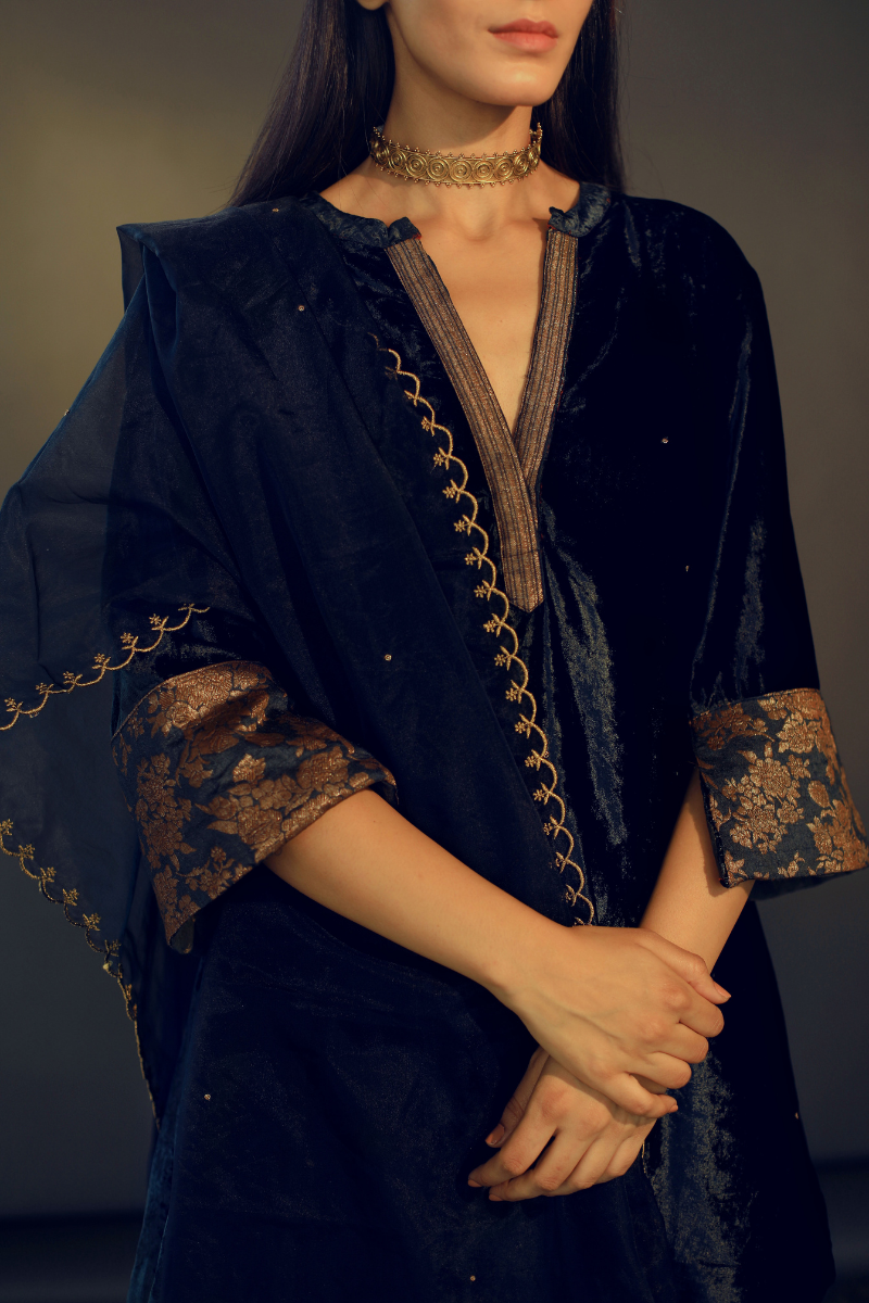 Navy Gossamer Organza Dupatta
