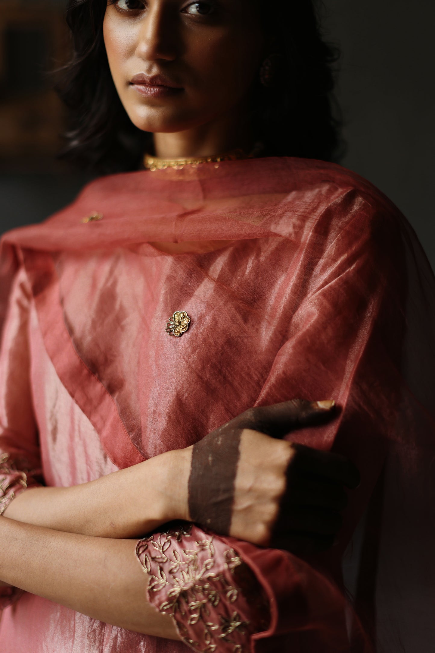 Dupatta in Amethyst Pink Silk Organza