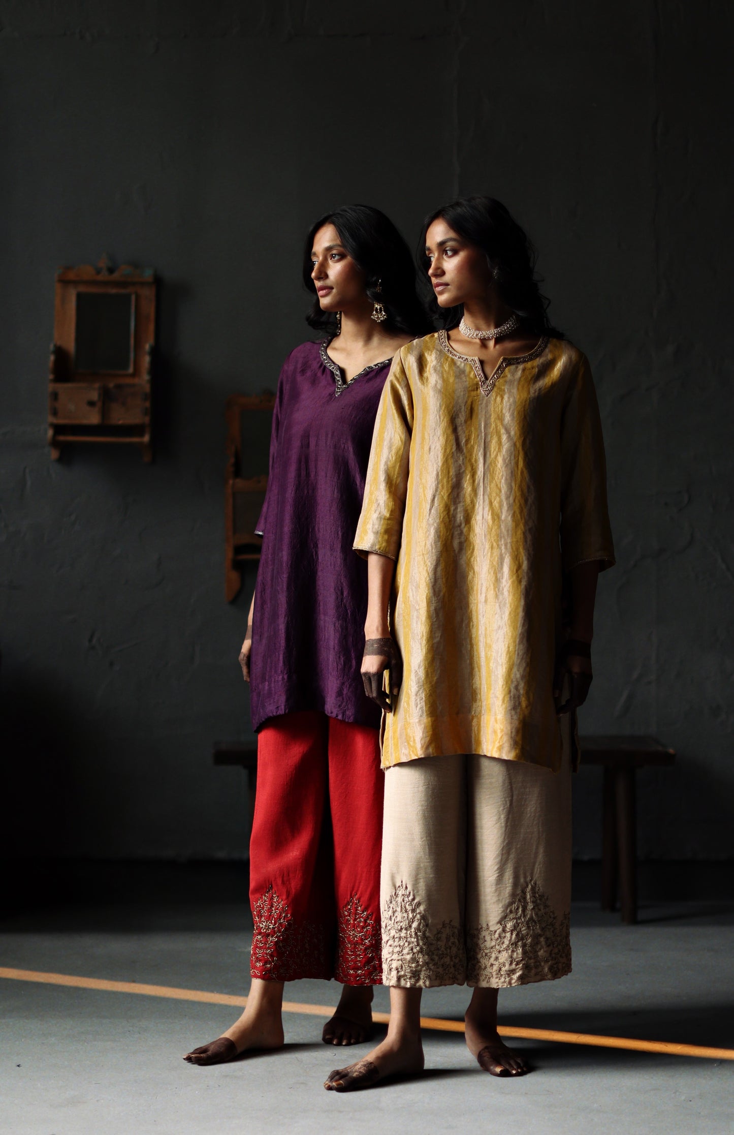 Anisa Kurta in Topaz Yellow Tissue stripes Chanderi with Farshi