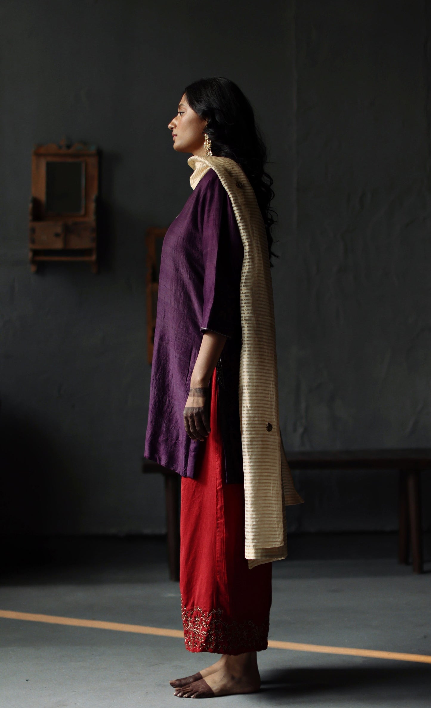 Anisa Kurta in Garnet Purple Silk with Farshi