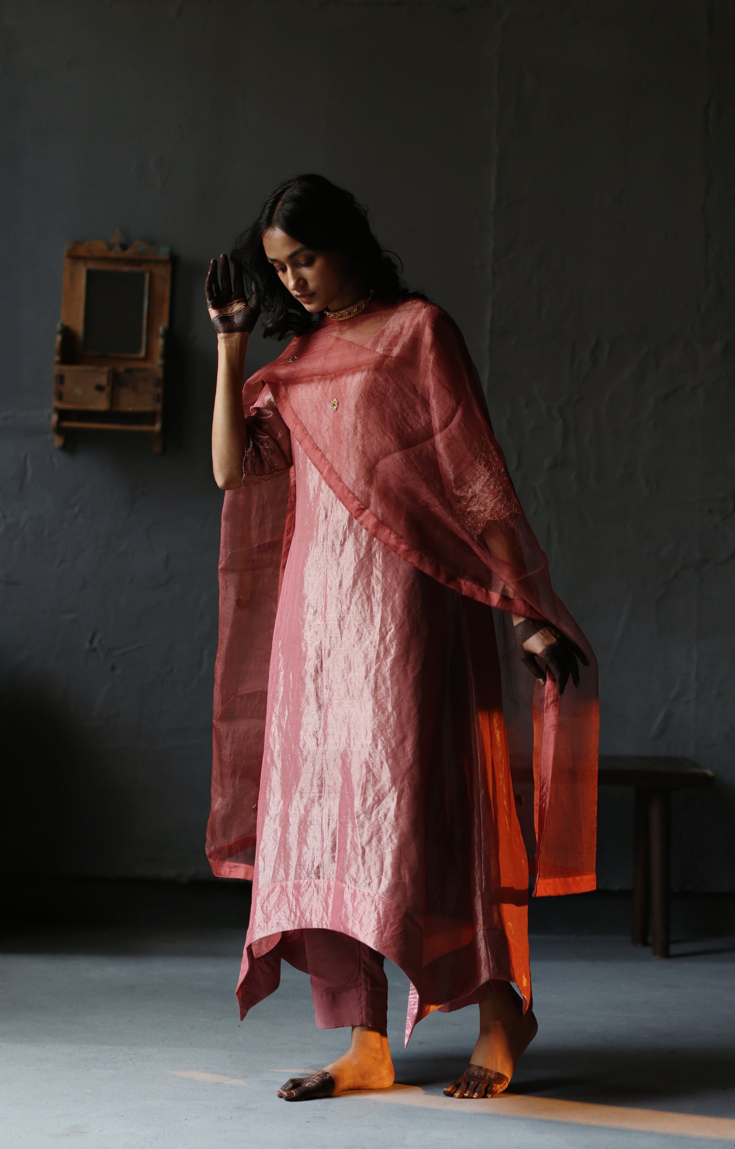 Dupatta in Amethyst Pink Silk Organza