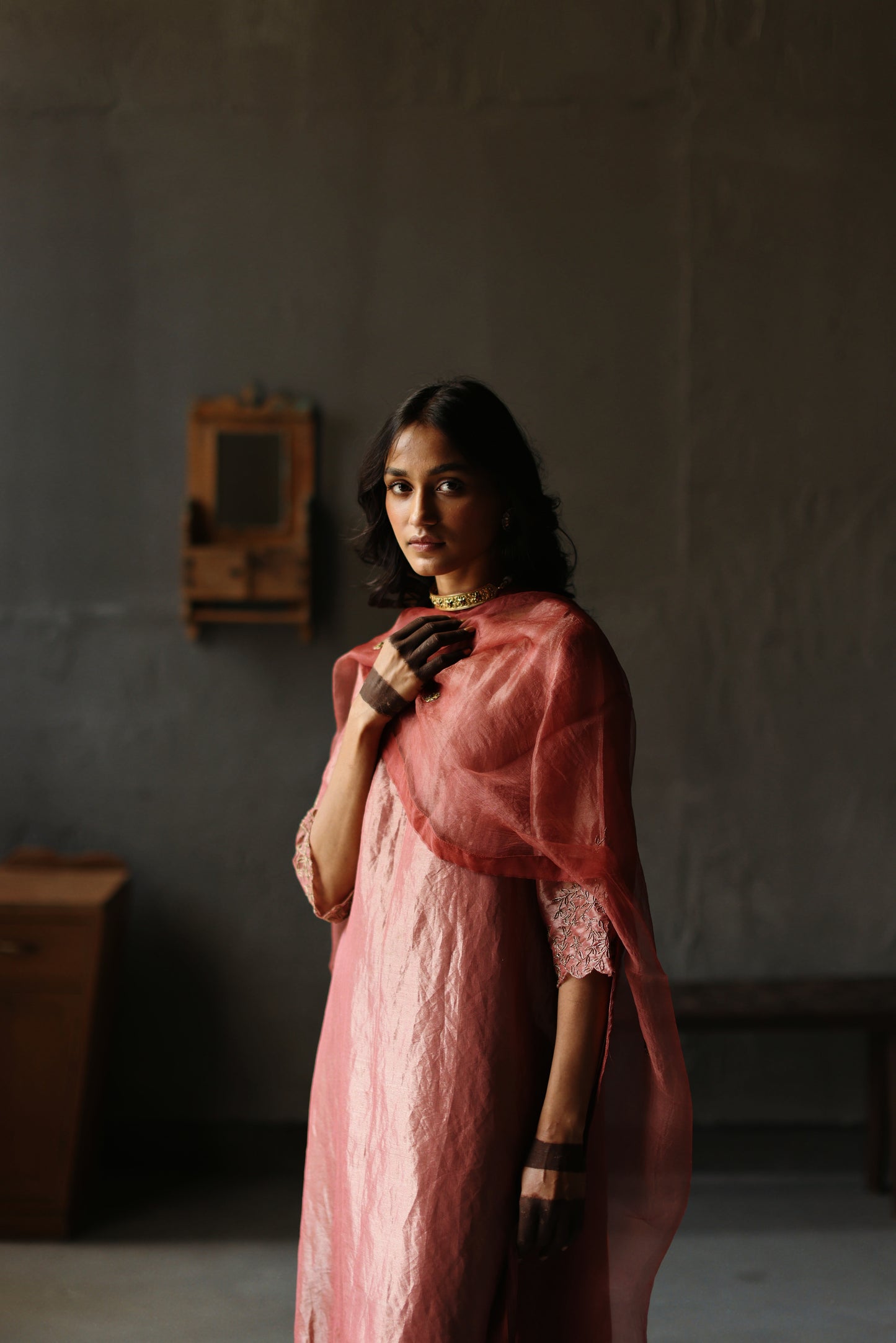 Dupatta in Amethyst Pink Silk Organza