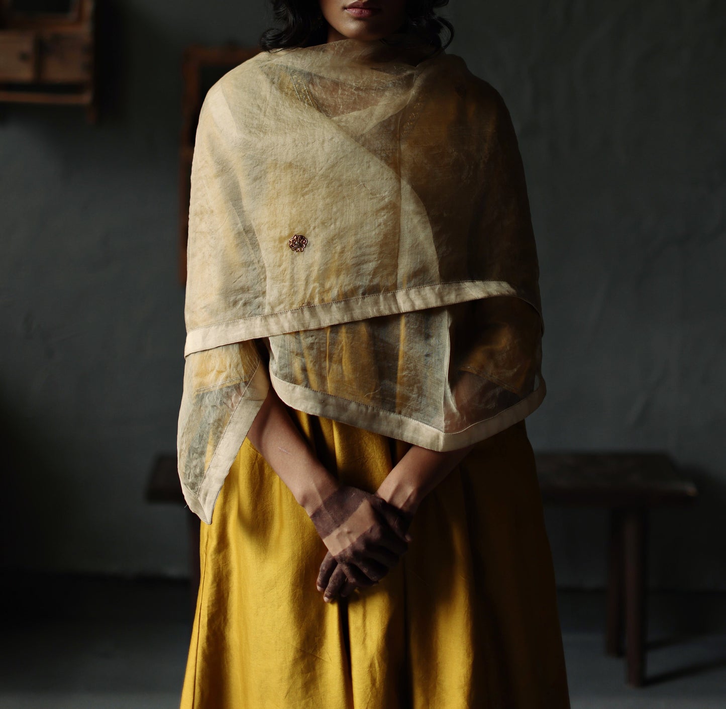 Dupatta in Pearl White Silk Organza