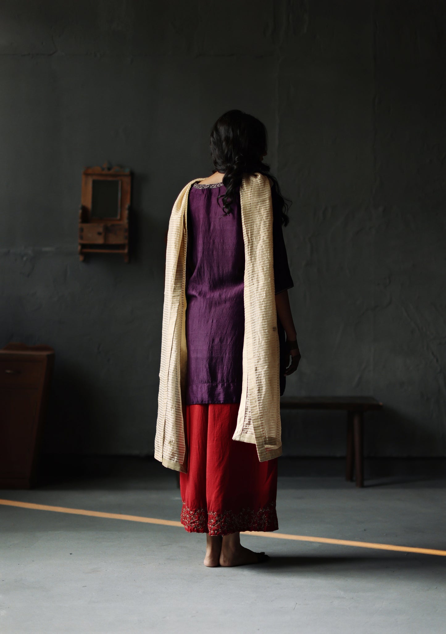 Dupatta in Pearl White Tissue Stripes Chanderi