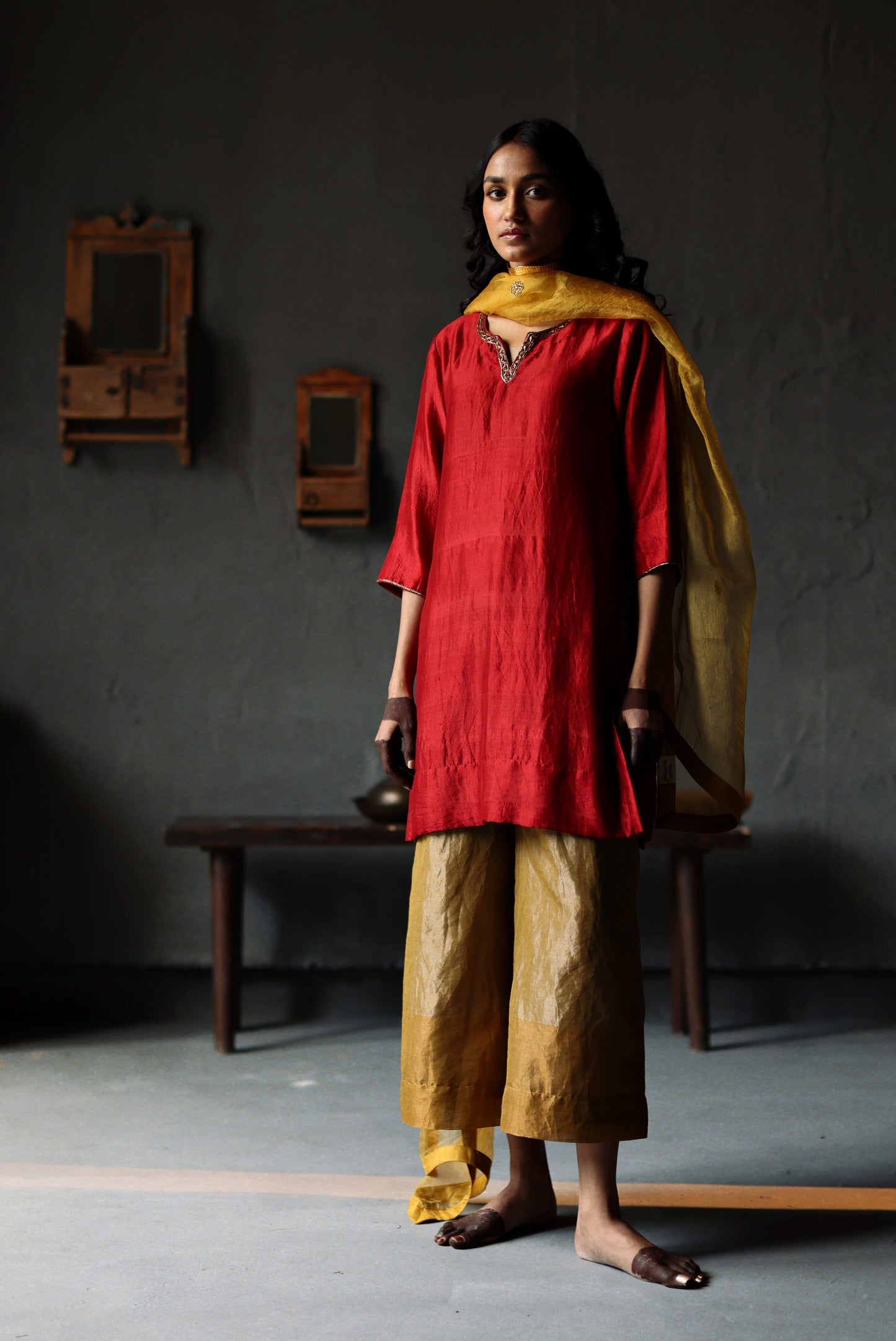 Dupatta in Topaz Yellow Silk Organza