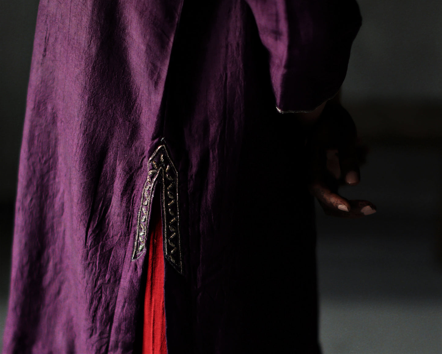 Anisa Kurta in Garnet Purple Silk with Farshi
