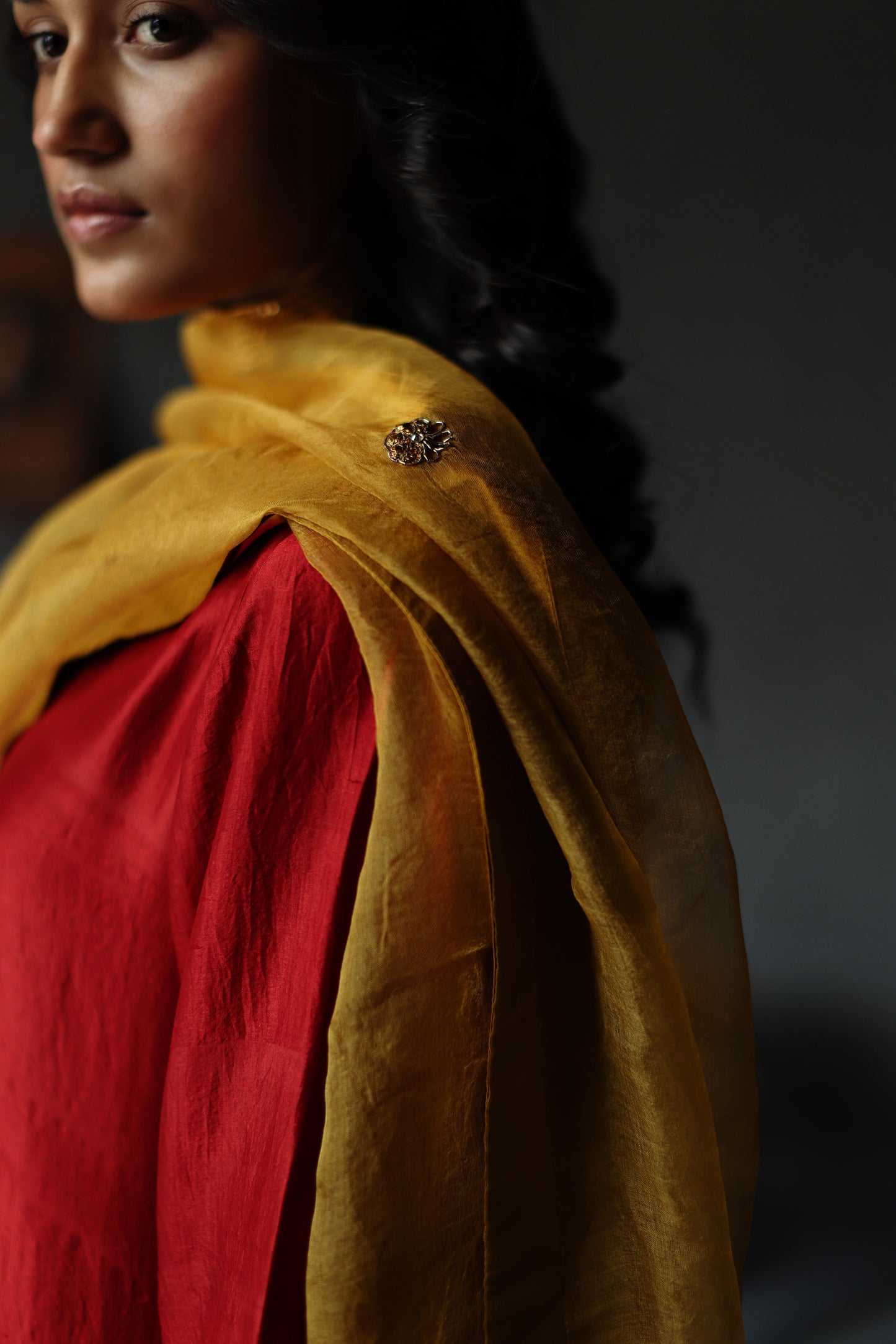 Dupatta in Topaz Yellow Silk Organza