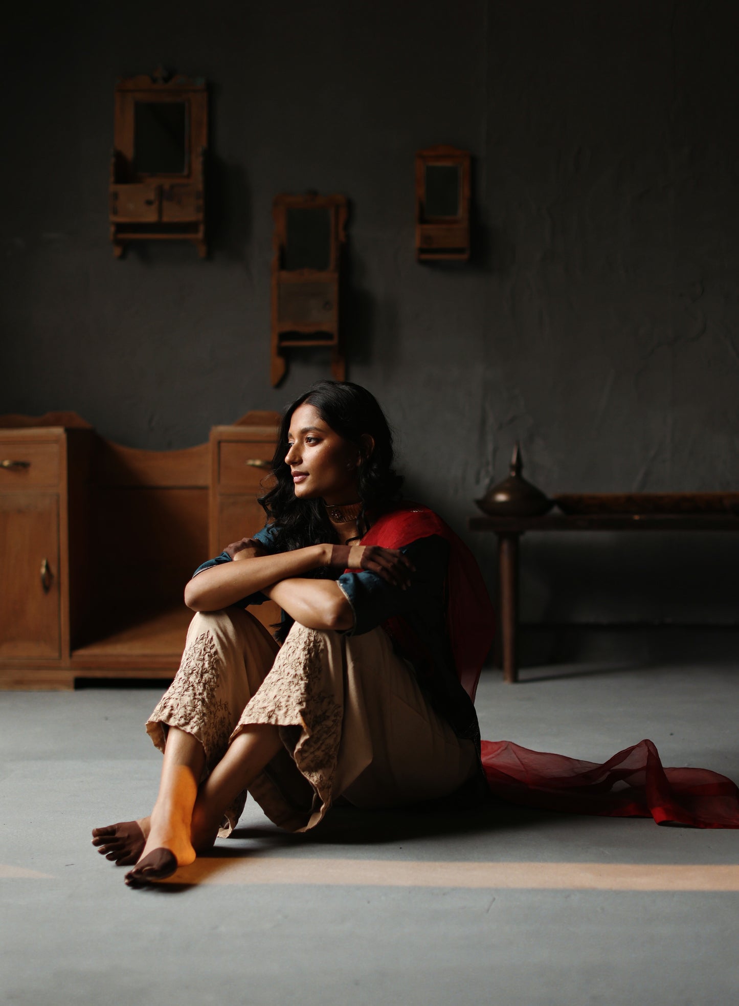 Anisa Kurta in Sapphire Teal Silk with Farshi