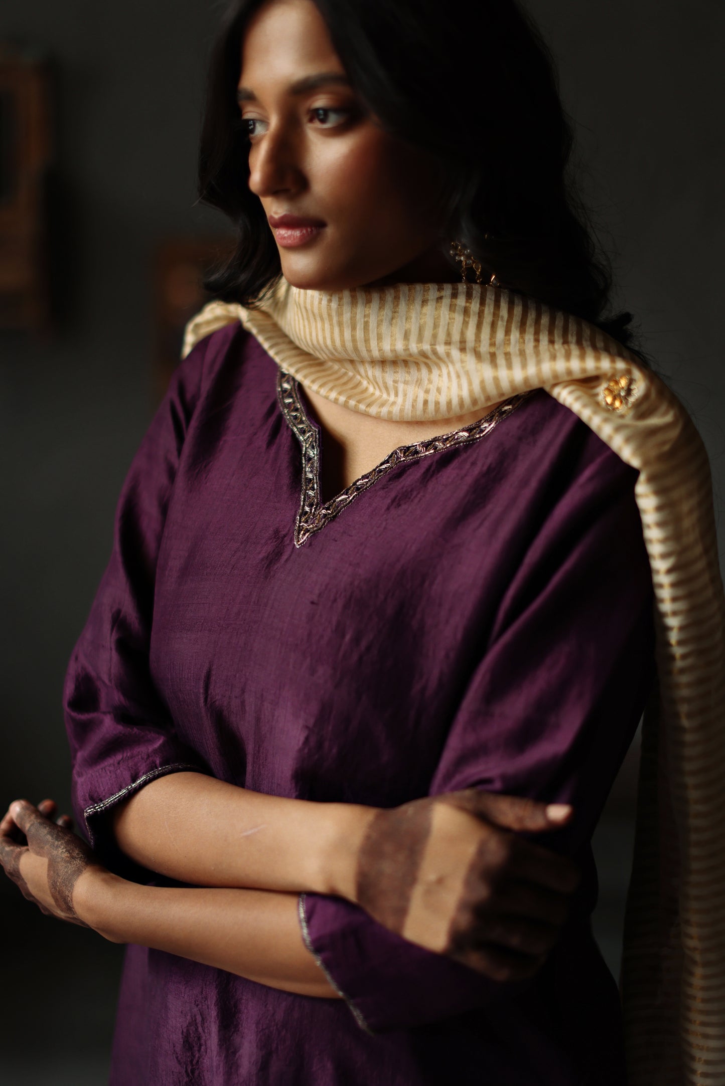 Anisa Kurta in Garnet Purple Silk with Farshi