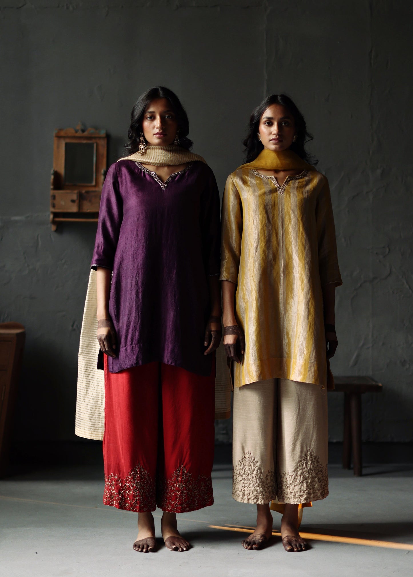 Anisa Kurta in Garnet Purple Silk with Farshi