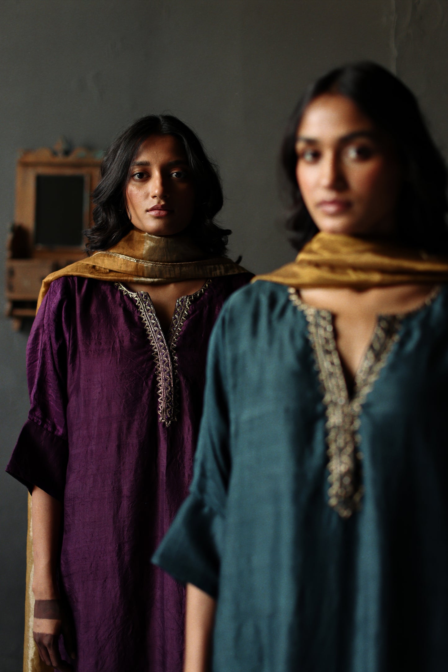 Sherbet Kaftan in Garnet Purple Silk with Pants