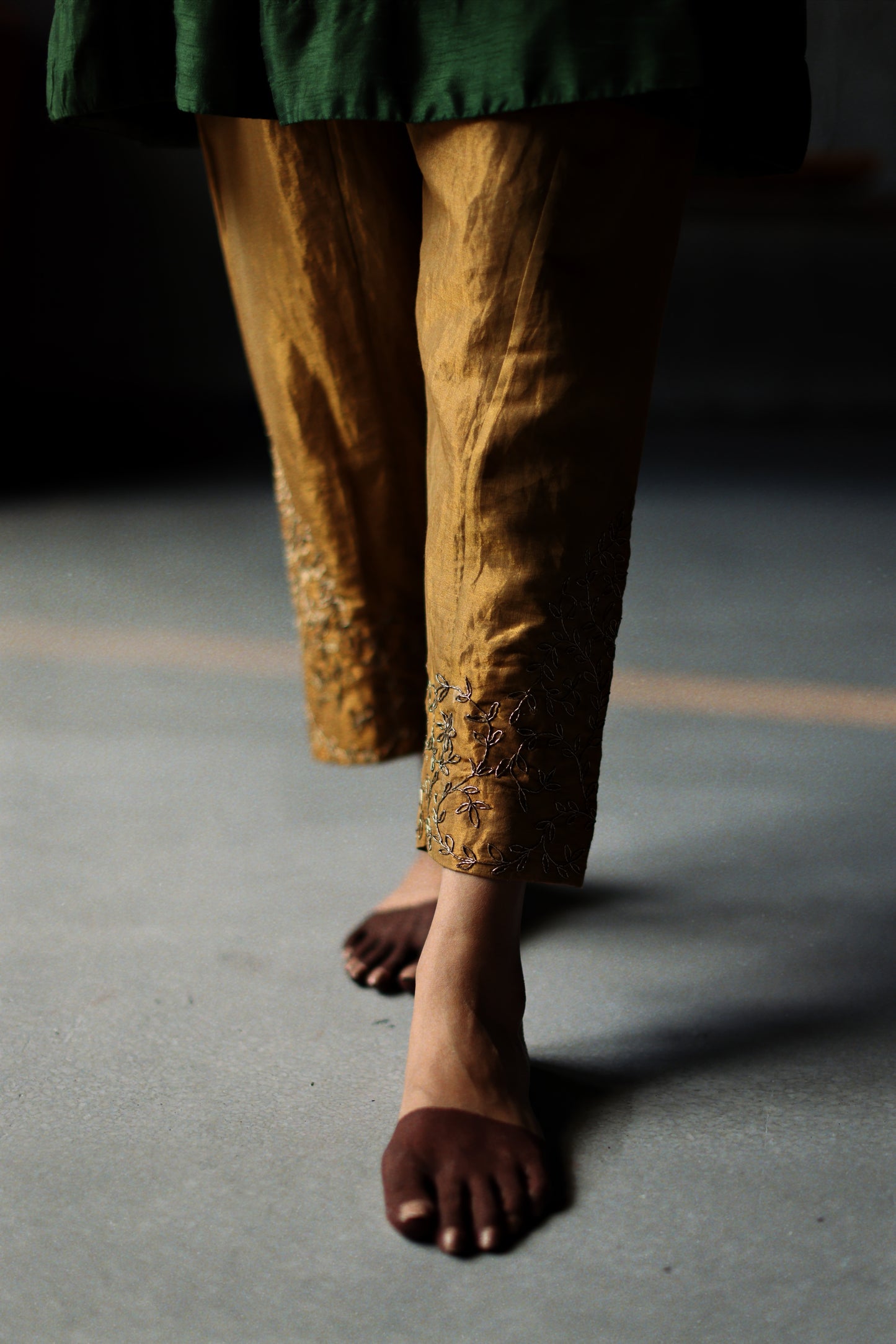 Empireline Kurta in Emerald Green Raw Silk with Shalwar