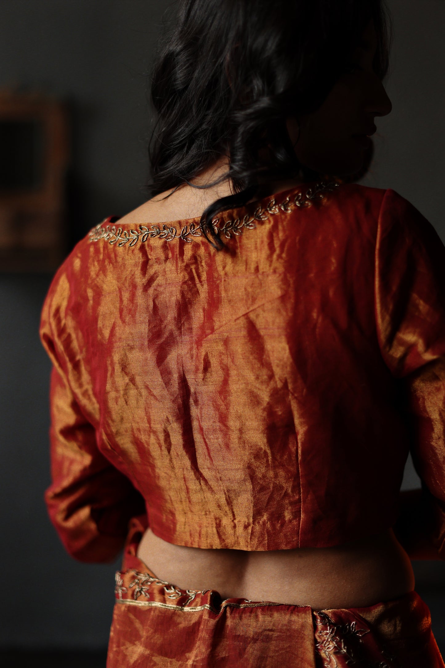 Boat neck Blouse in Ruby Red Tissue