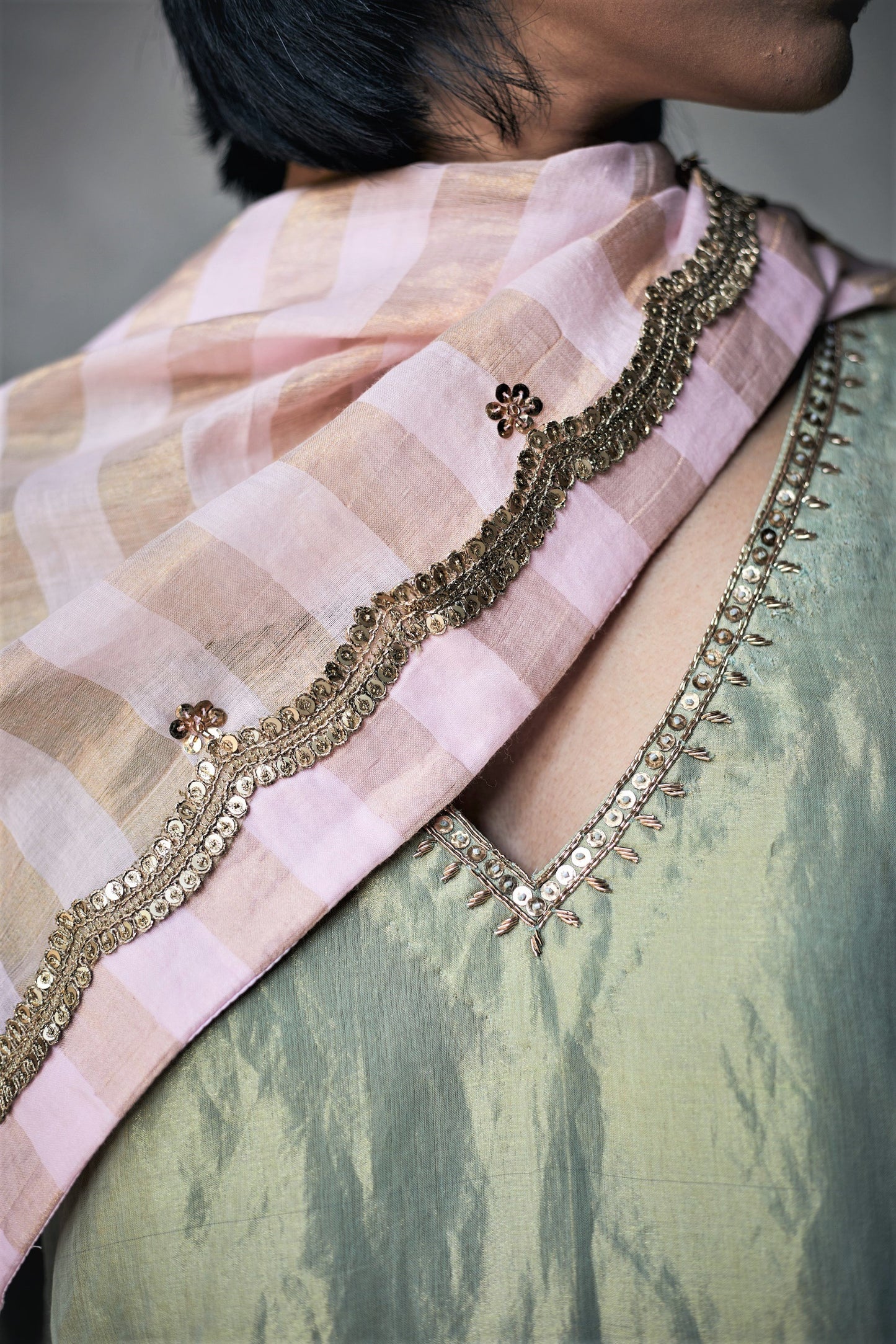 Dupatta In Baby Pink Tissue Stripes