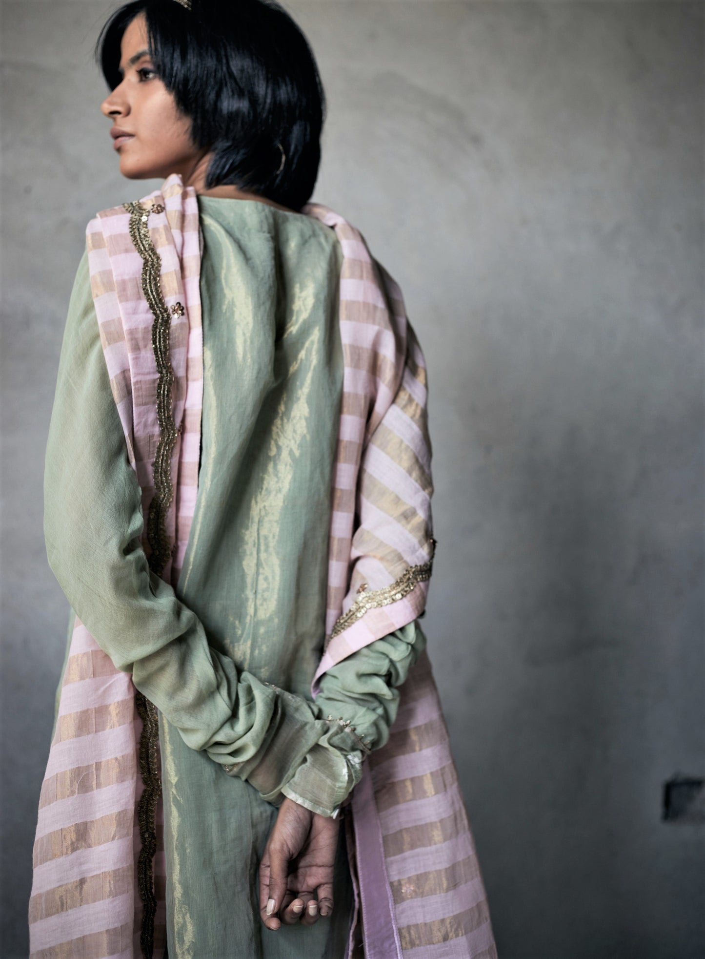 Dupatta In Baby Pink Tissue Stripes