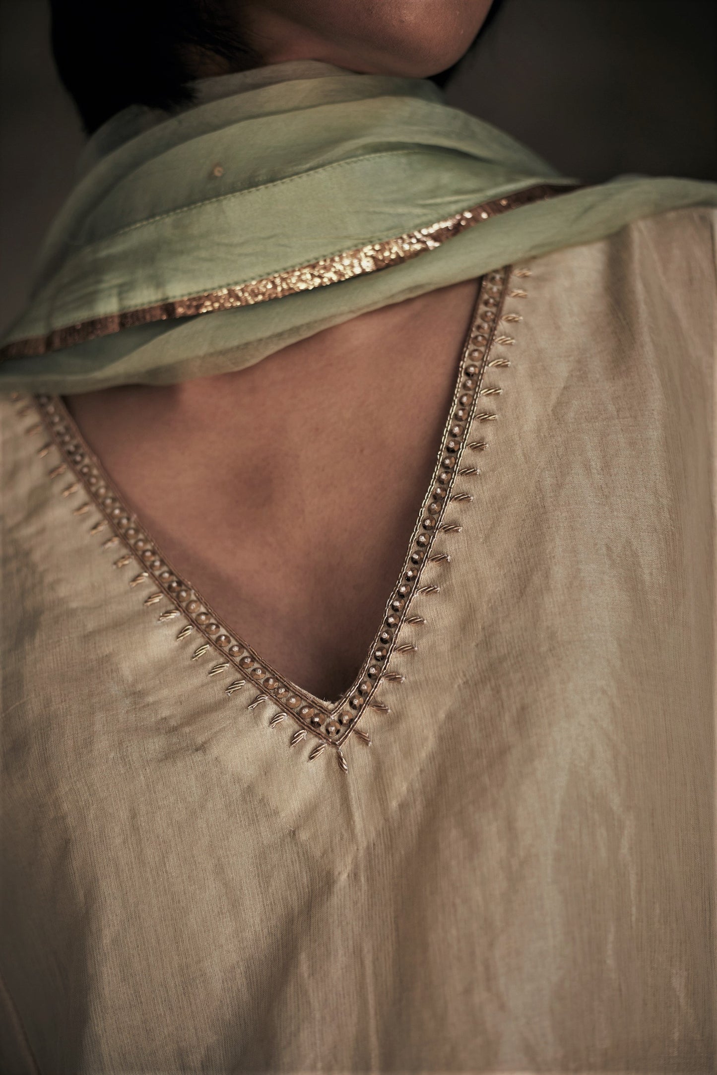 Dupatta In Pista Silk Organza