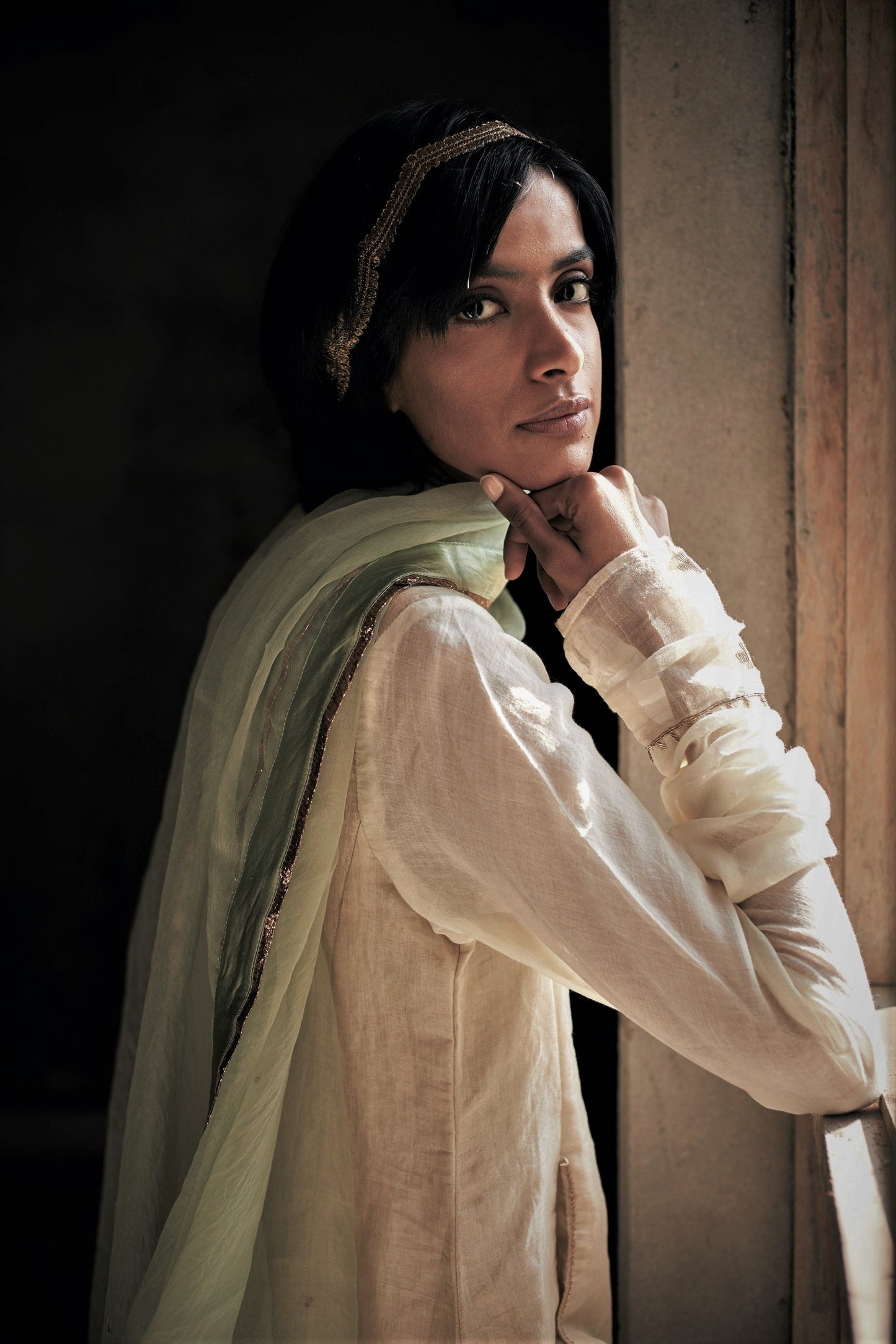 Dupatta In Pista Silk Organza