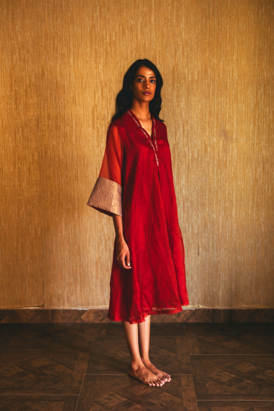 Shashiko Dress In Red Chanderi