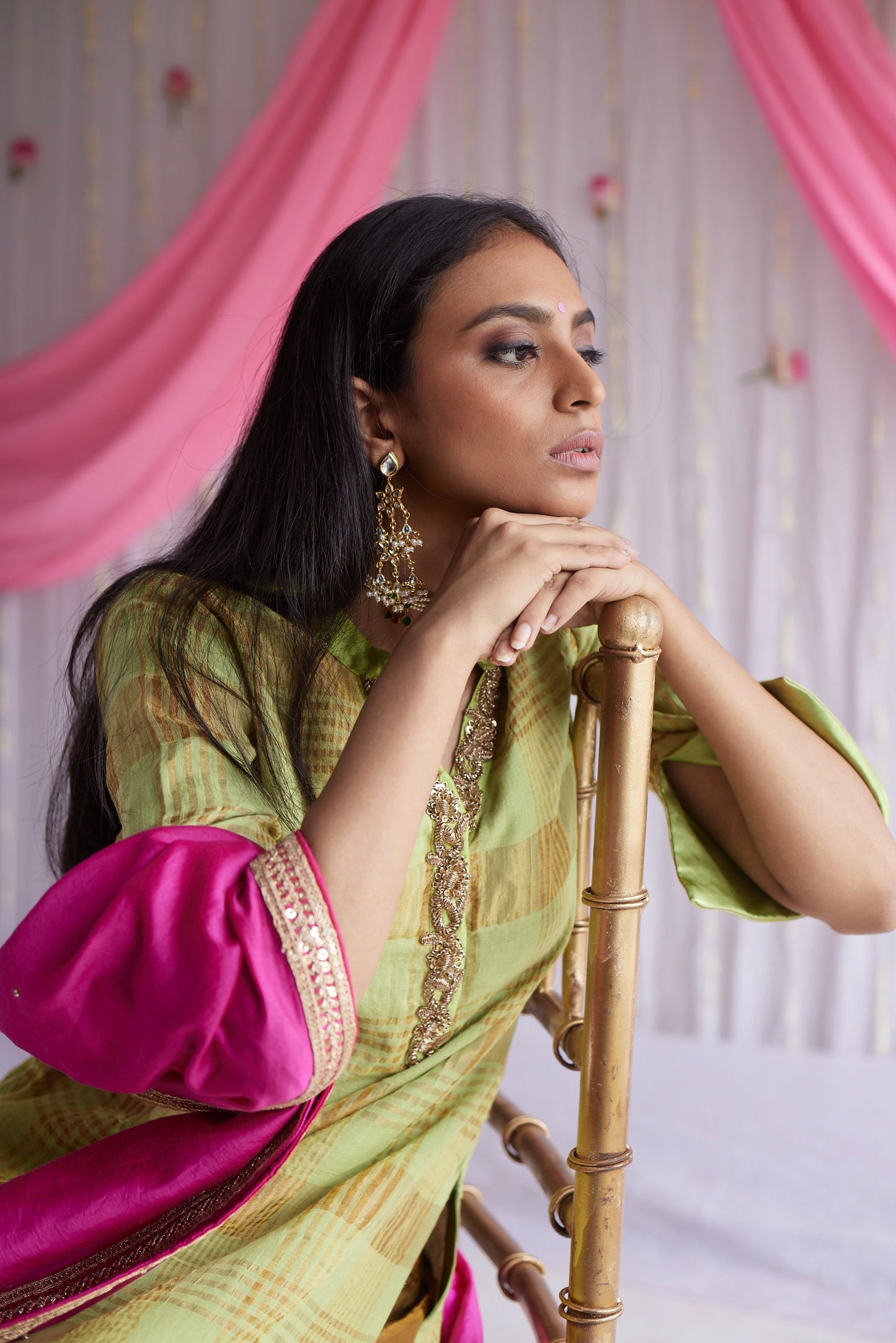 Mini Kurta in Citrus Green Grid Checks with Shalwar.