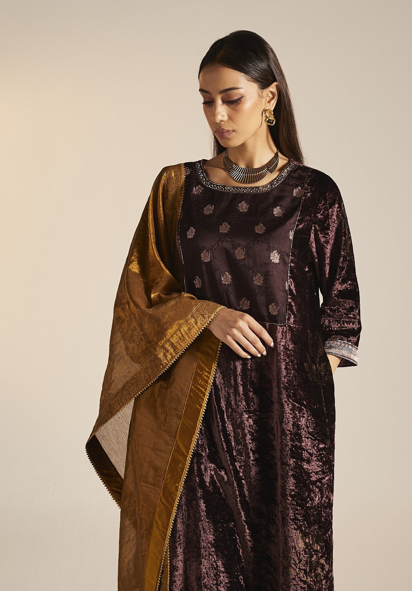 MD Kurta in Wine Velvet with Pants