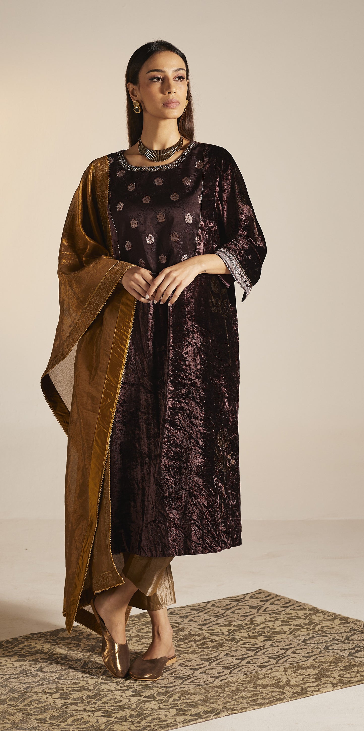 MD Kurta in Wine Velvet with Pants
