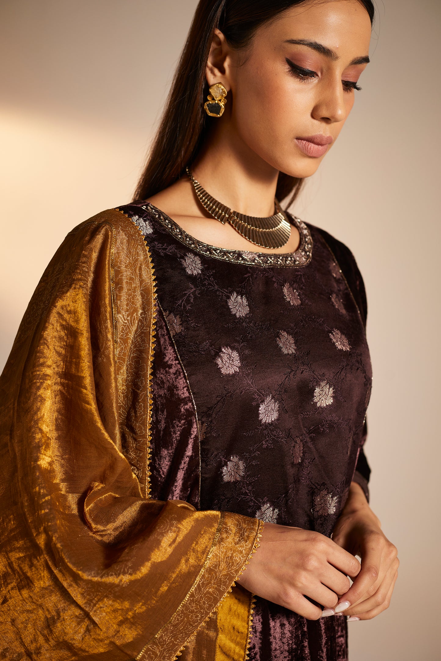 MD Kurta in Wine Velvet with Pants
