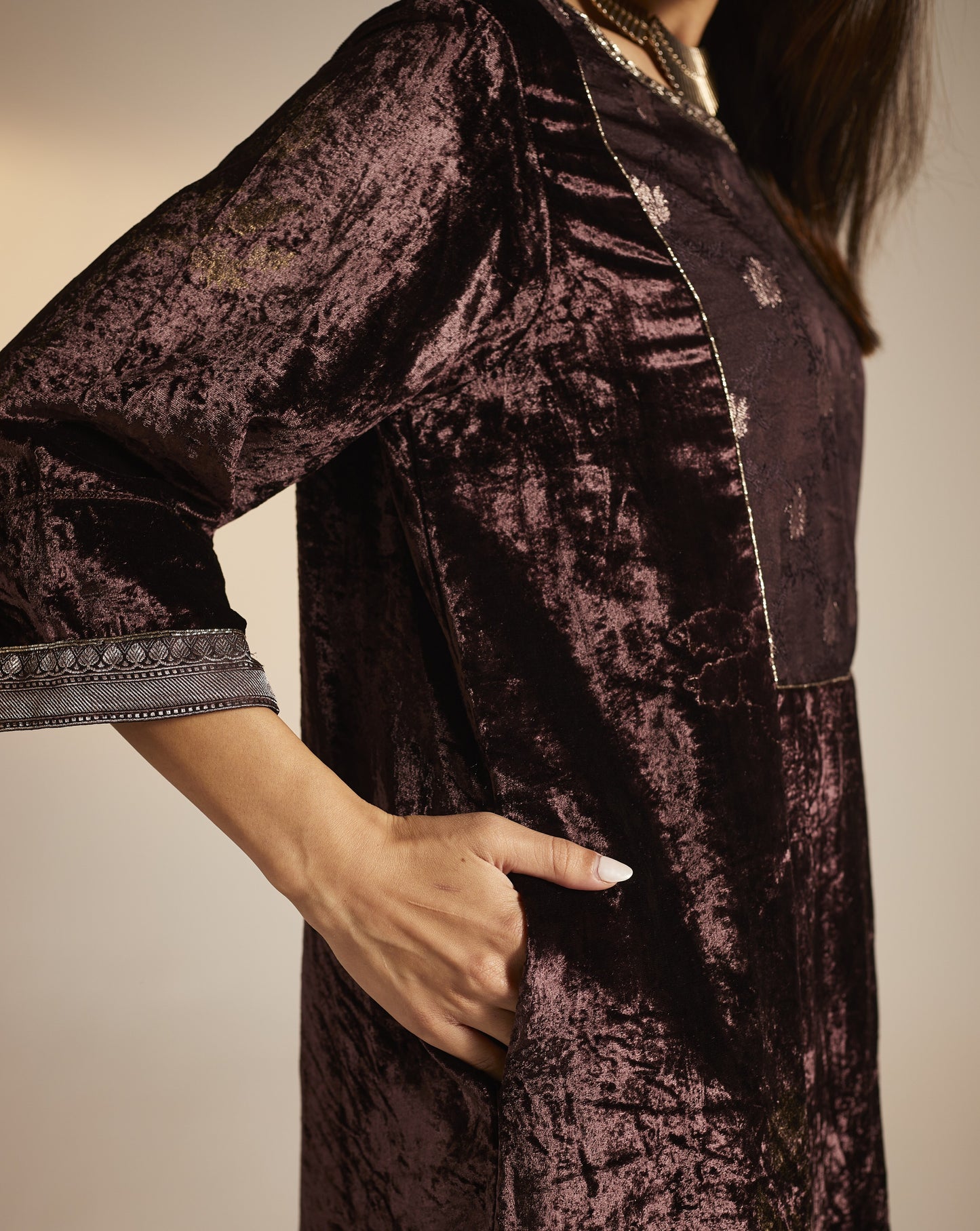 MD Kurta in Wine Velvet with Pants