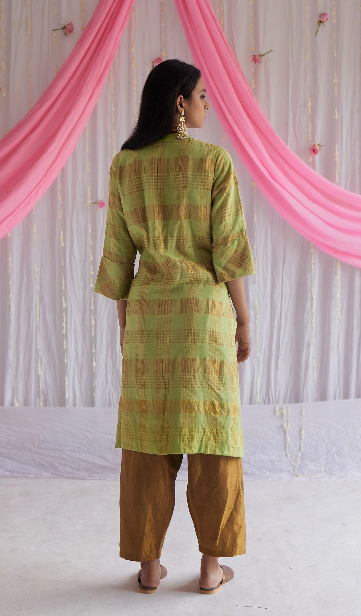 Mini Kurta in Citrus Green Grid Checks with Shalwar.