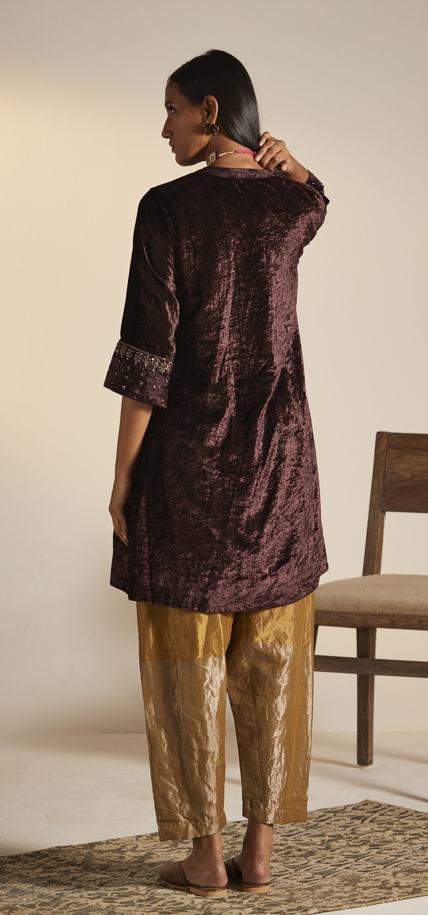 Mini Kurta in Plum Velvet with Shalwar
