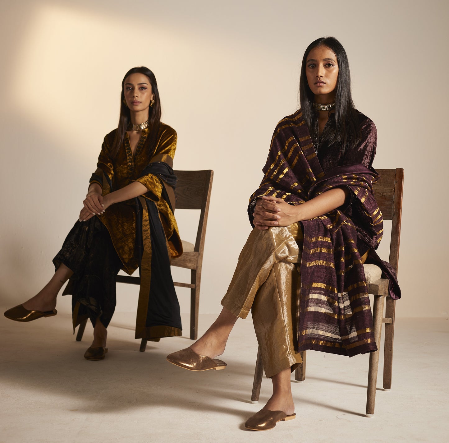 Mini Kurta in Plum Velvet with Shalwar
