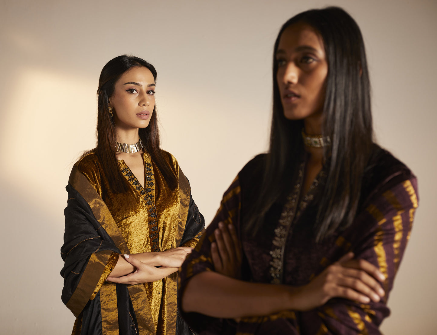 Mini Kurta in Gold Velvet with Palazzo