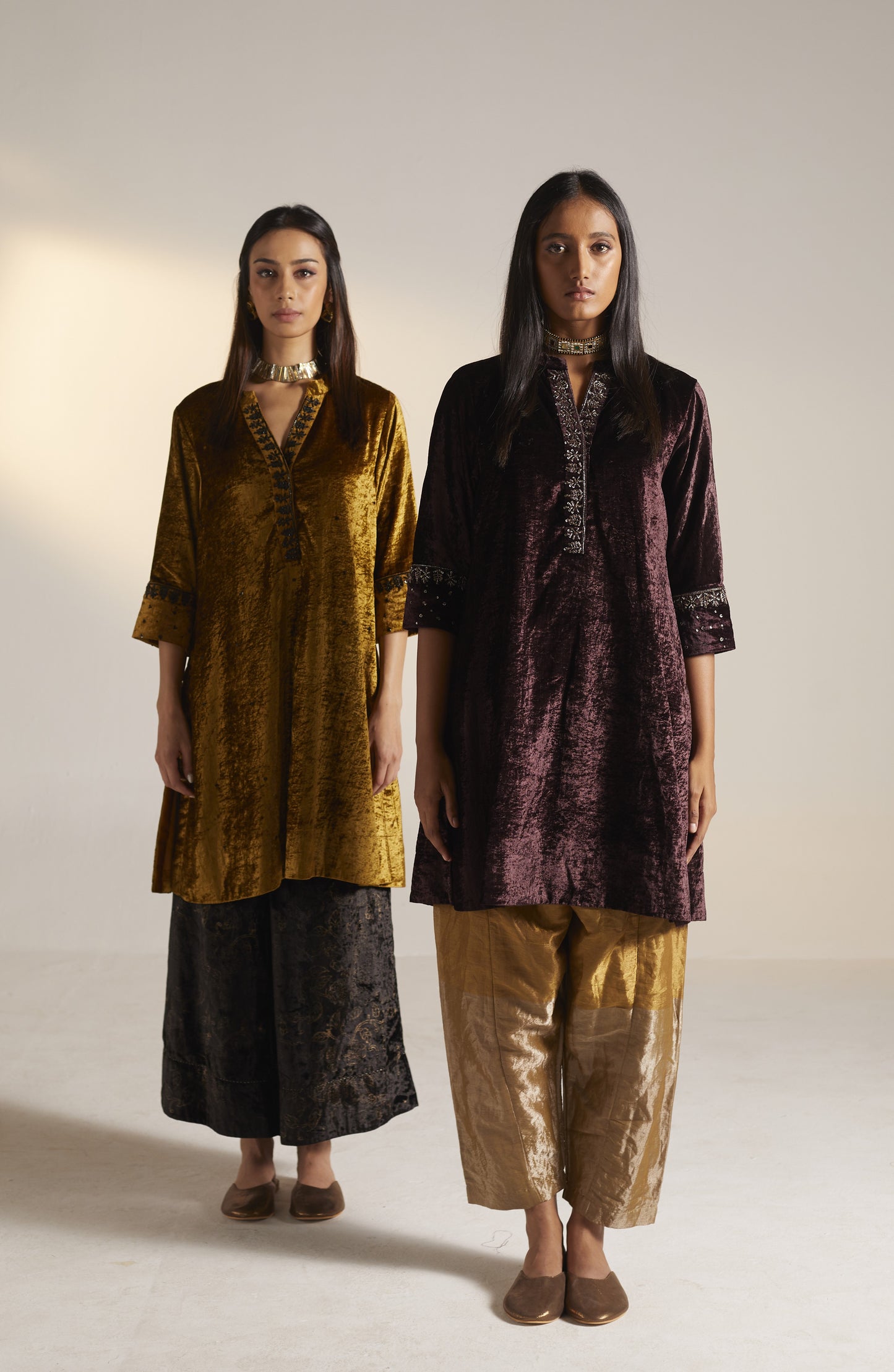 Mini Kurta in Plum Velvet with Shalwar