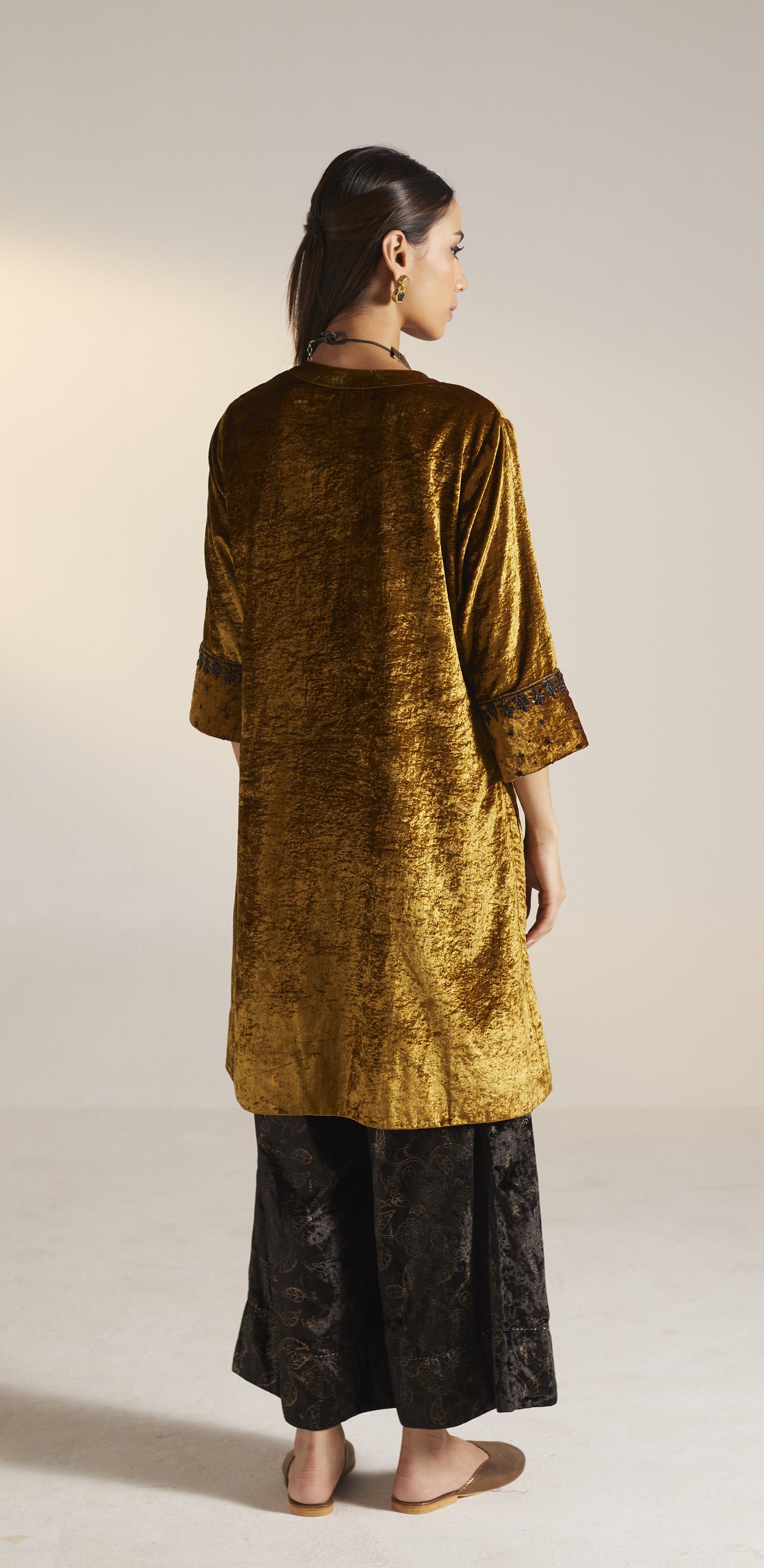 Mini Kurta in Gold Velvet with Palazzo