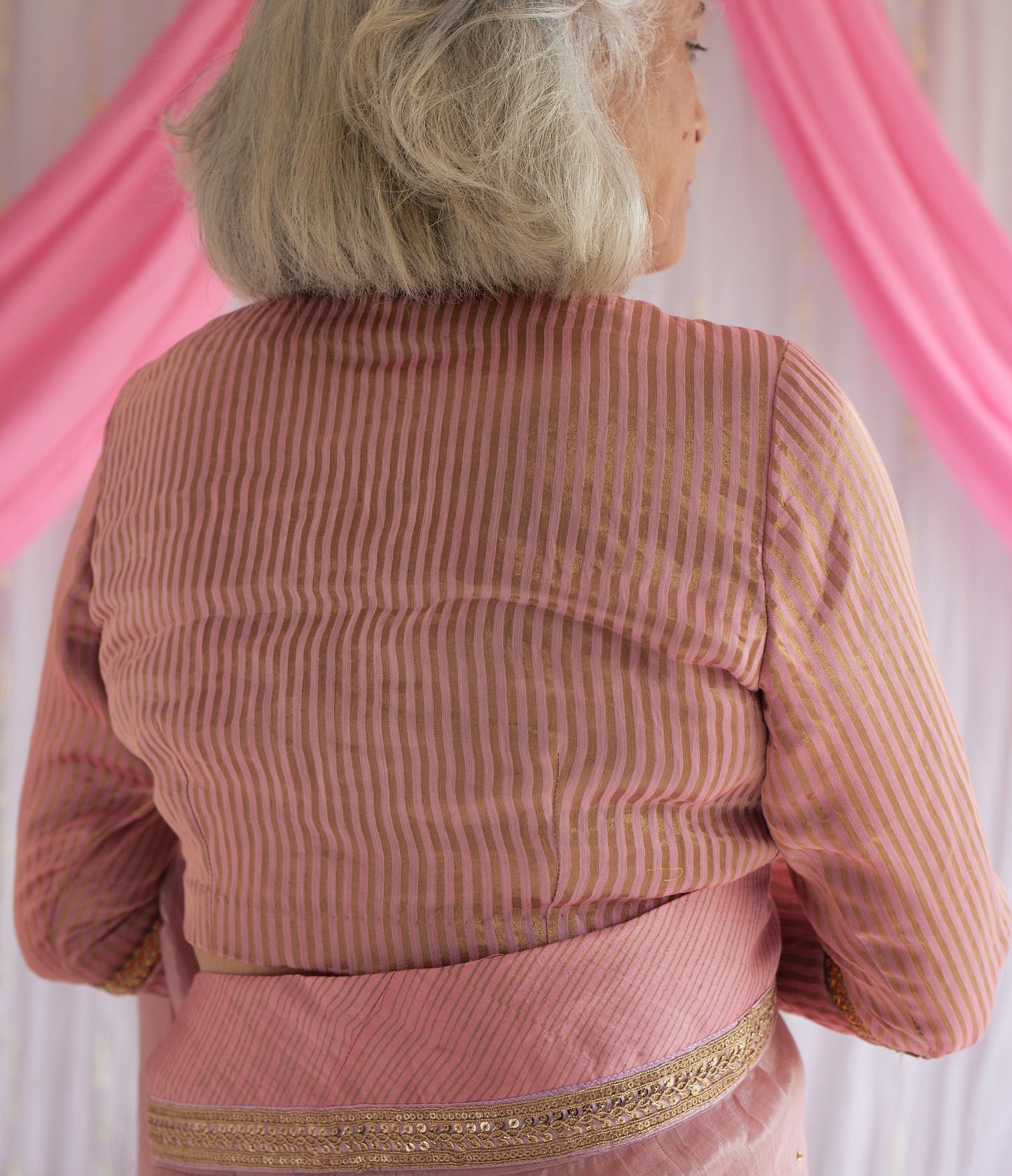 Gulab Pink Tissue Stripes Chanderi Blouse