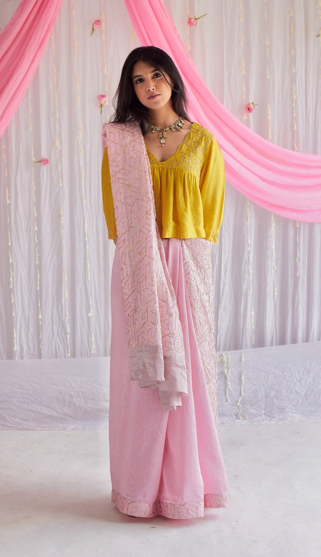 Sari in Baby Pink Octa Gota Chanderi