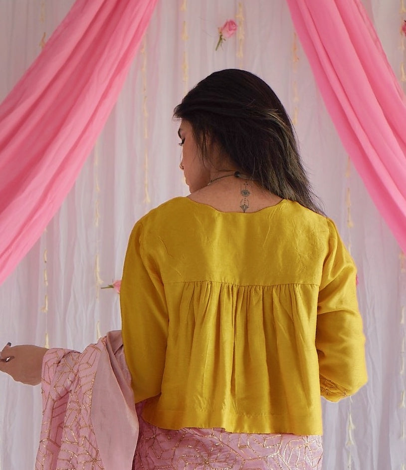 Empireline Blouse in Marigold Yellow Raw Silk